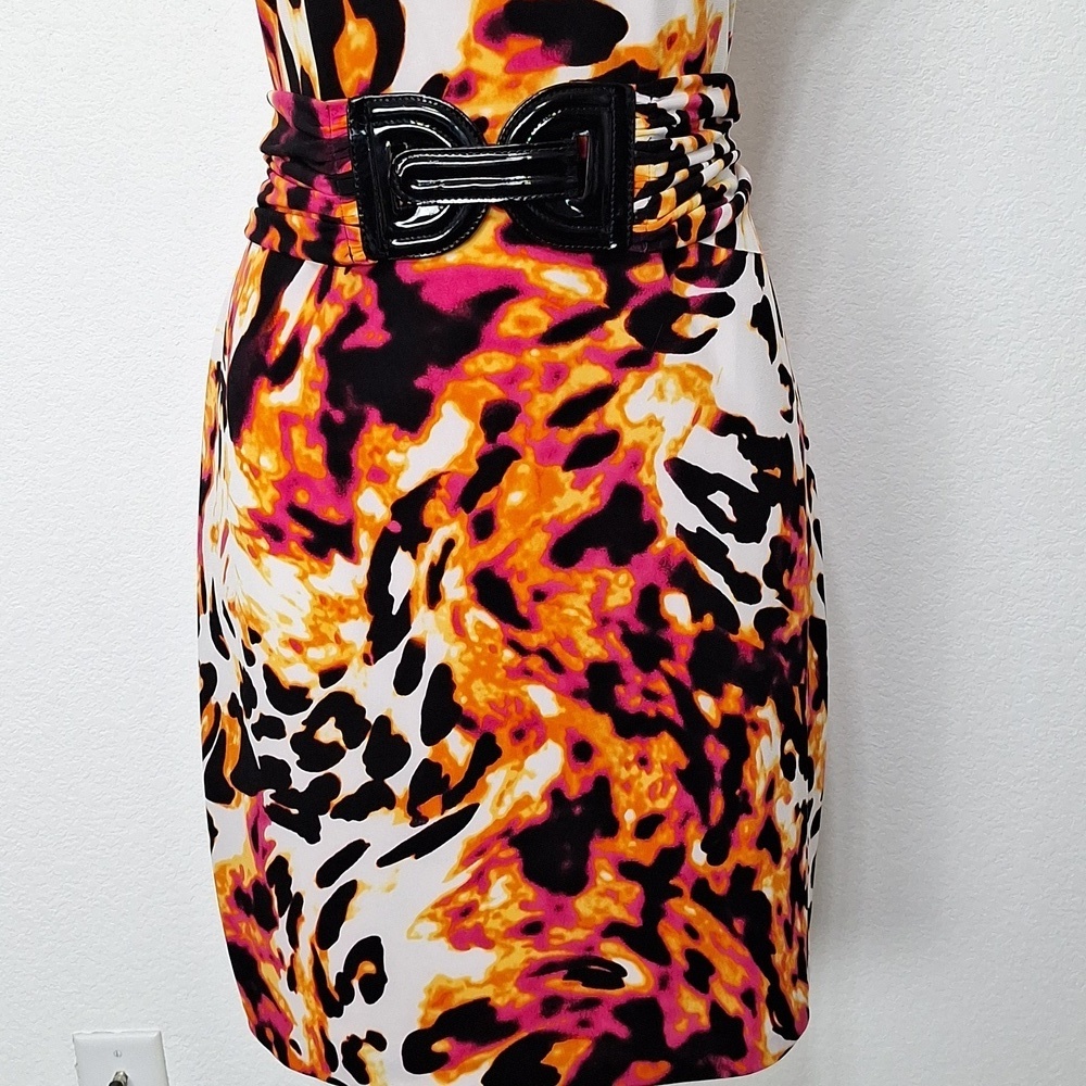 Cache "NEW" Colorful Neon Animal Print Mobwife Maximalism BeltedDress Size 14 - Picture 3 of 15
